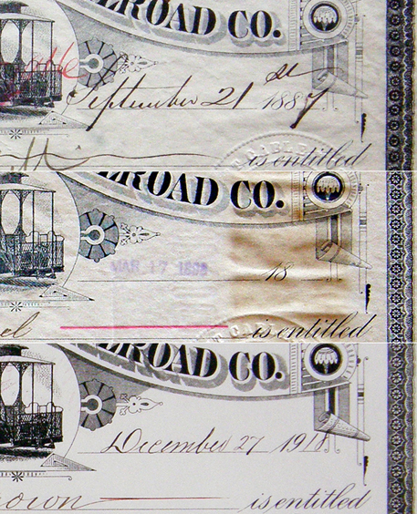 «Cable Car stock certificates pre-printed years»